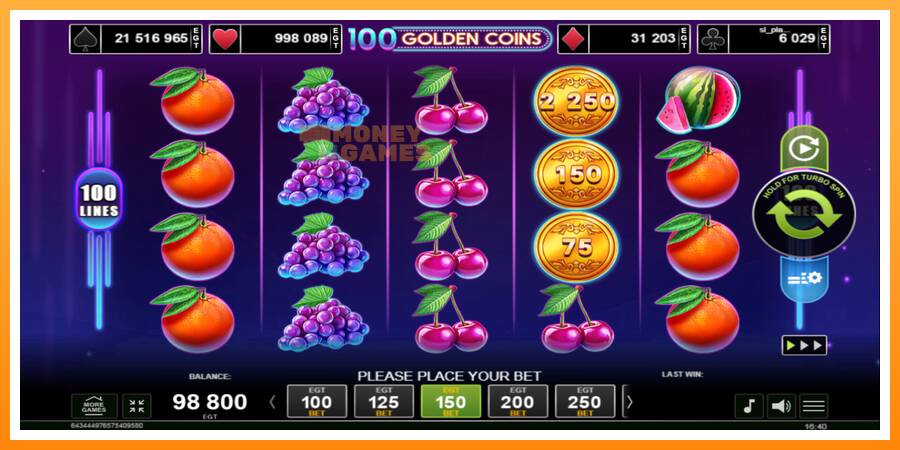 ลองสัมผัสเครื่องดูครับ 100 Golden Coins, รูปภาพ 2: เล่นเพื่อเงิน