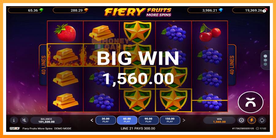 ลองสัมผัสเครื่องดูครับ Fiery Fruits More Spins, รูปภาพ 2: เล่นเพื่อเงิน