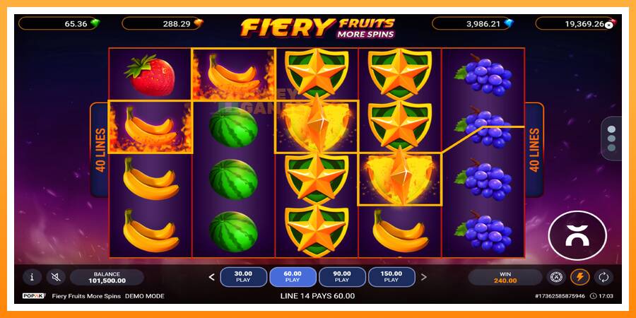 ลองสัมผัสเครื่องดูครับ Fiery Fruits More Spins, รูปภาพ 3: เล่นเพื่อเงิน