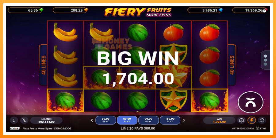 ลองสัมผัสเครื่องดูครับ Fiery Fruits More Spins, รูปภาพ 4: เล่นเพื่อเงิน