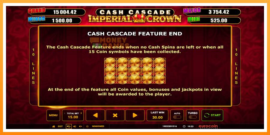 ลองสัมผัสเครื่องดูครับ Cash Cascade Imperial Crown, รูปภาพ 7: เล่นเพื่อเงิน