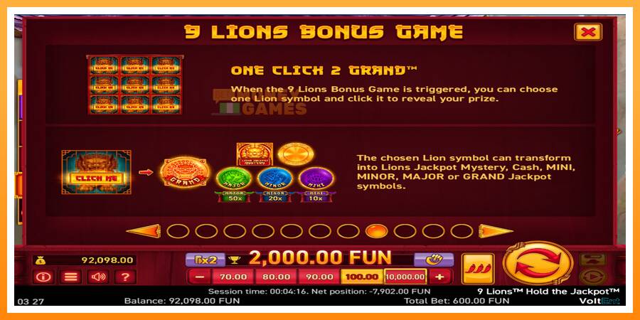 ลองสัมผัสเครื่องดูครับ 9 Lions: Hold The Jackpot, รูปภาพ 3: เล่นเพื่อเงิน