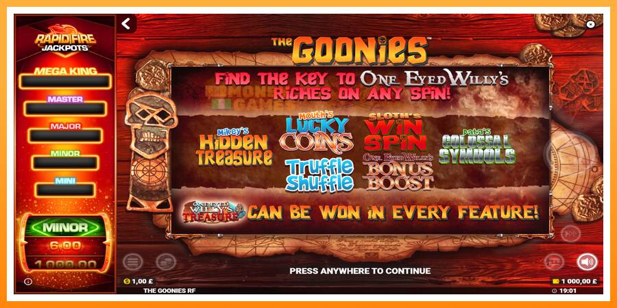 ลองสัมผัสเครื่องดูครับ The Goonies Deluxe Rapid Fire Jackpots, รูปภาพ 1: เล่นเพื่อเงิน