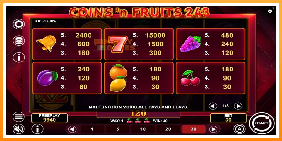 ลองสัมผัสเครื่องดูครับ Coinsn Fruits 243, รูปภาพ 5: เล่นเพื่อเงิน